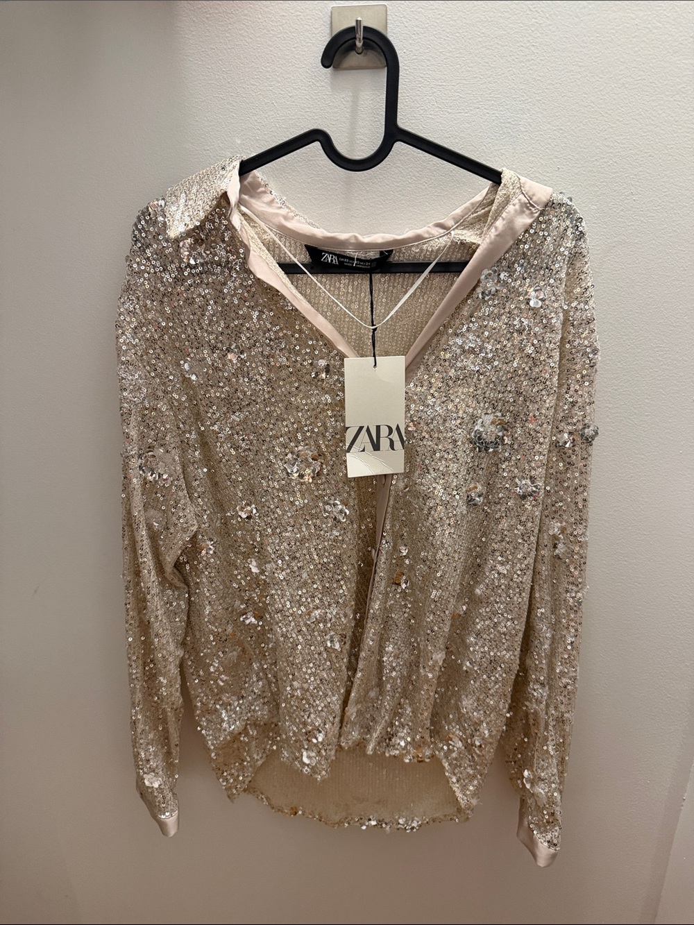 Zara Champagne Sequin Long-Sleeve Shirt